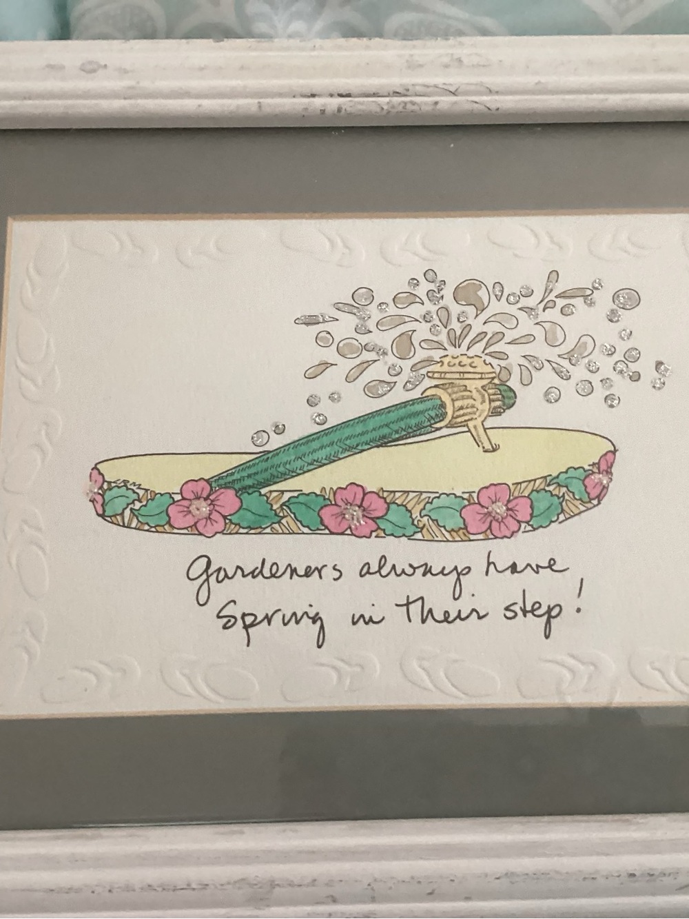 Decorative Gardener Flip-Flop Wall Art Print in Green and Pink